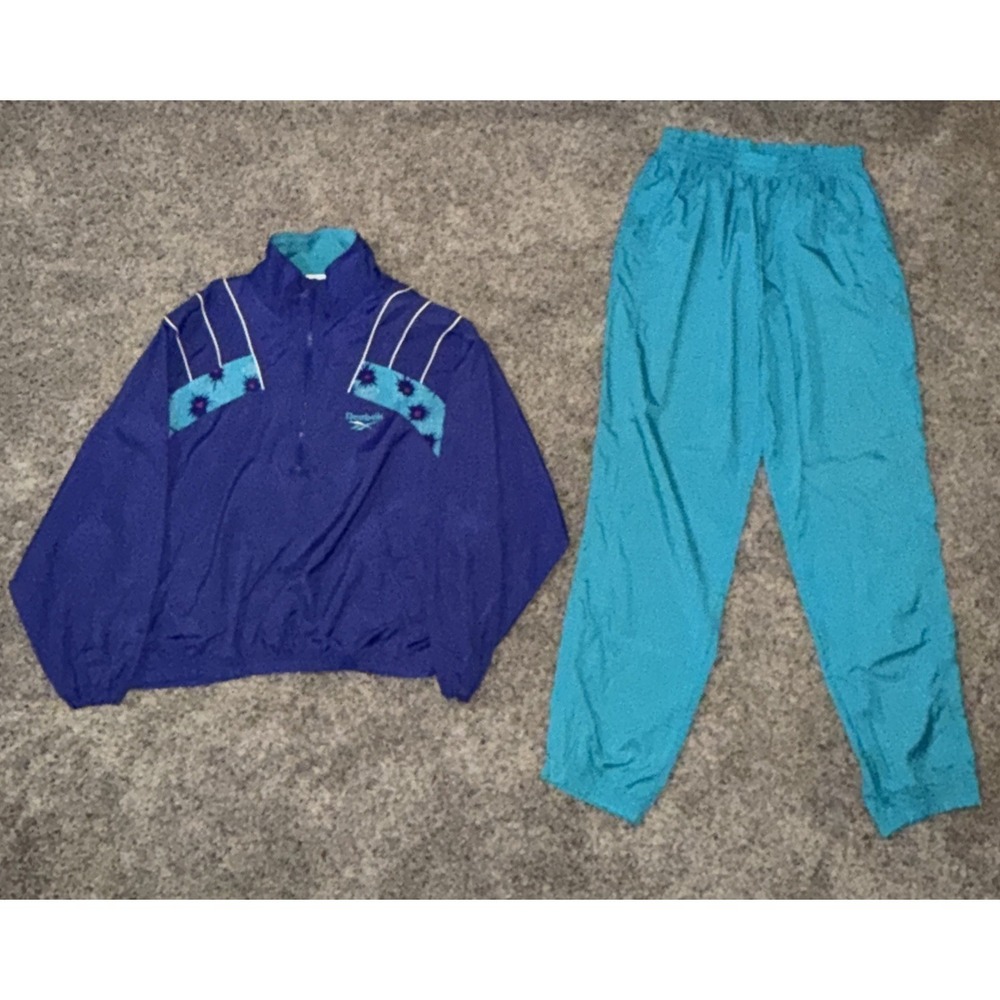 Vintage 80's Reebok Purple Full Zip Windbreaker Outfit Jacket/Pants Size Large